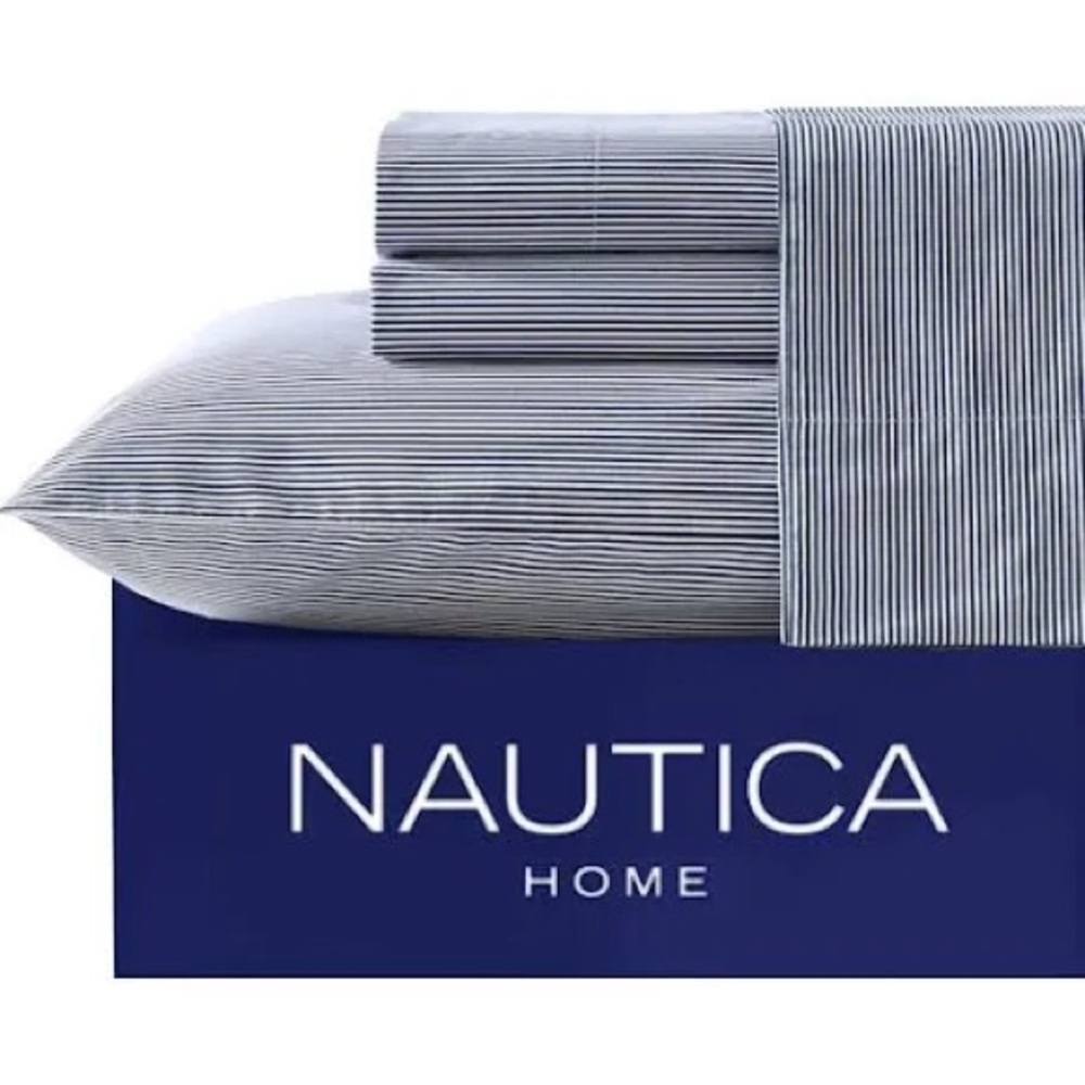 NWT - Nautica Pinstripe Navy and White Sheet Set